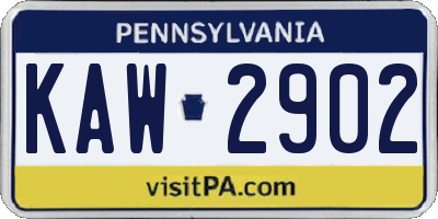 PA license plate KAW2902