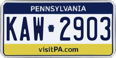 PA license plate KAW2903