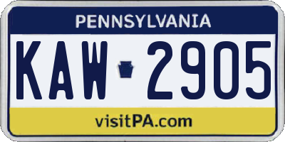 PA license plate KAW2905