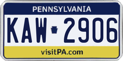 PA license plate KAW2906