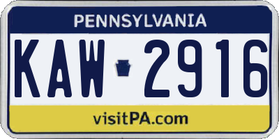 PA license plate KAW2916