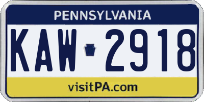 PA license plate KAW2918