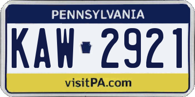 PA license plate KAW2921