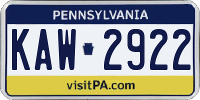 PA license plate KAW2922