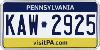 PA license plate KAW2925