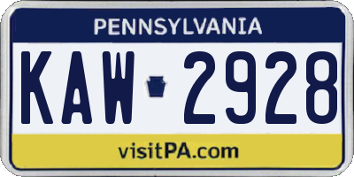 PA license plate KAW2928