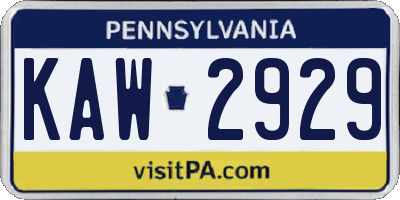 PA license plate KAW2929