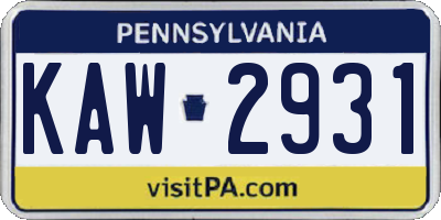 PA license plate KAW2931