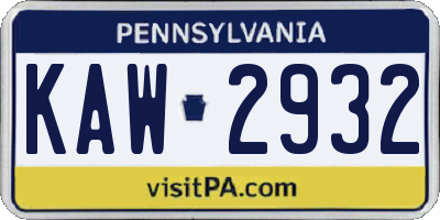 PA license plate KAW2932