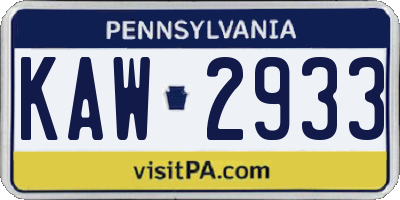 PA license plate KAW2933