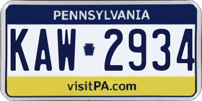 PA license plate KAW2934