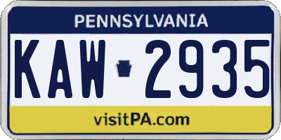 PA license plate KAW2935