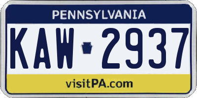 PA license plate KAW2937