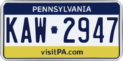 PA license plate KAW2947