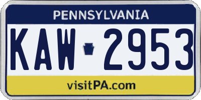 PA license plate KAW2953