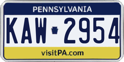 PA license plate KAW2954