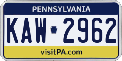 PA license plate KAW2962