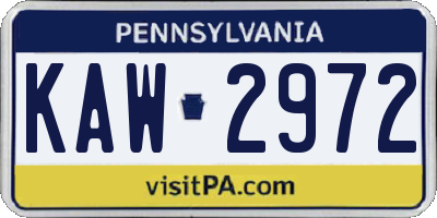 PA license plate KAW2972