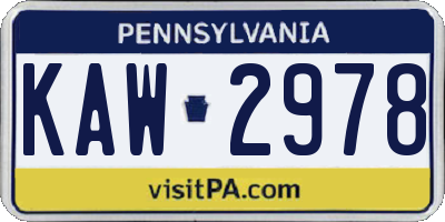 PA license plate KAW2978