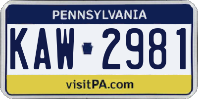 PA license plate KAW2981