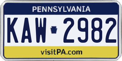 PA license plate KAW2982