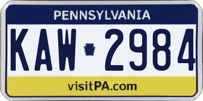 PA license plate KAW2984