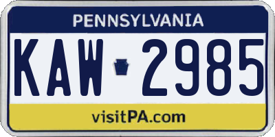 PA license plate KAW2985