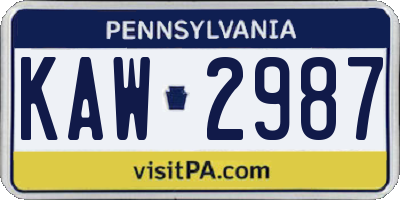 PA license plate KAW2987