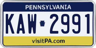 PA license plate KAW2991