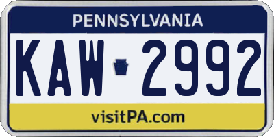 PA license plate KAW2992