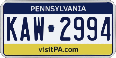 PA license plate KAW2994