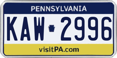 PA license plate KAW2996