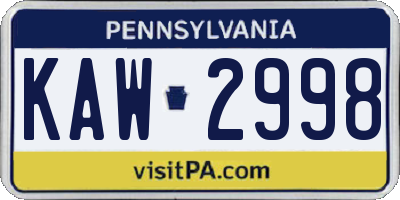 PA license plate KAW2998