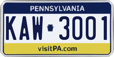PA license plate KAW3001