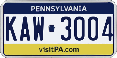PA license plate KAW3004
