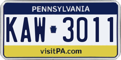 PA license plate KAW3011