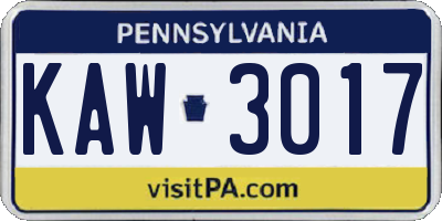 PA license plate KAW3017