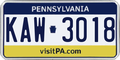 PA license plate KAW3018