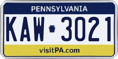 PA license plate KAW3021