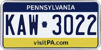 PA license plate KAW3022