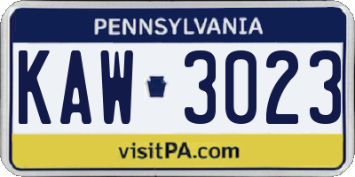 PA license plate KAW3023