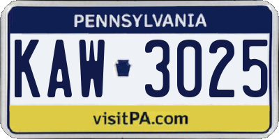 PA license plate KAW3025