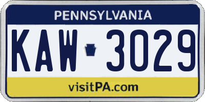 PA license plate KAW3029