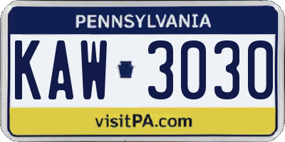 PA license plate KAW3030