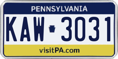 PA license plate KAW3031