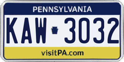 PA license plate KAW3032