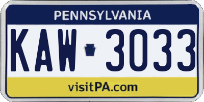 PA license plate KAW3033