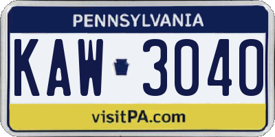 PA license plate KAW3040