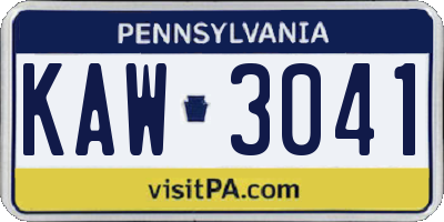 PA license plate KAW3041