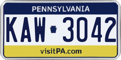 PA license plate KAW3042